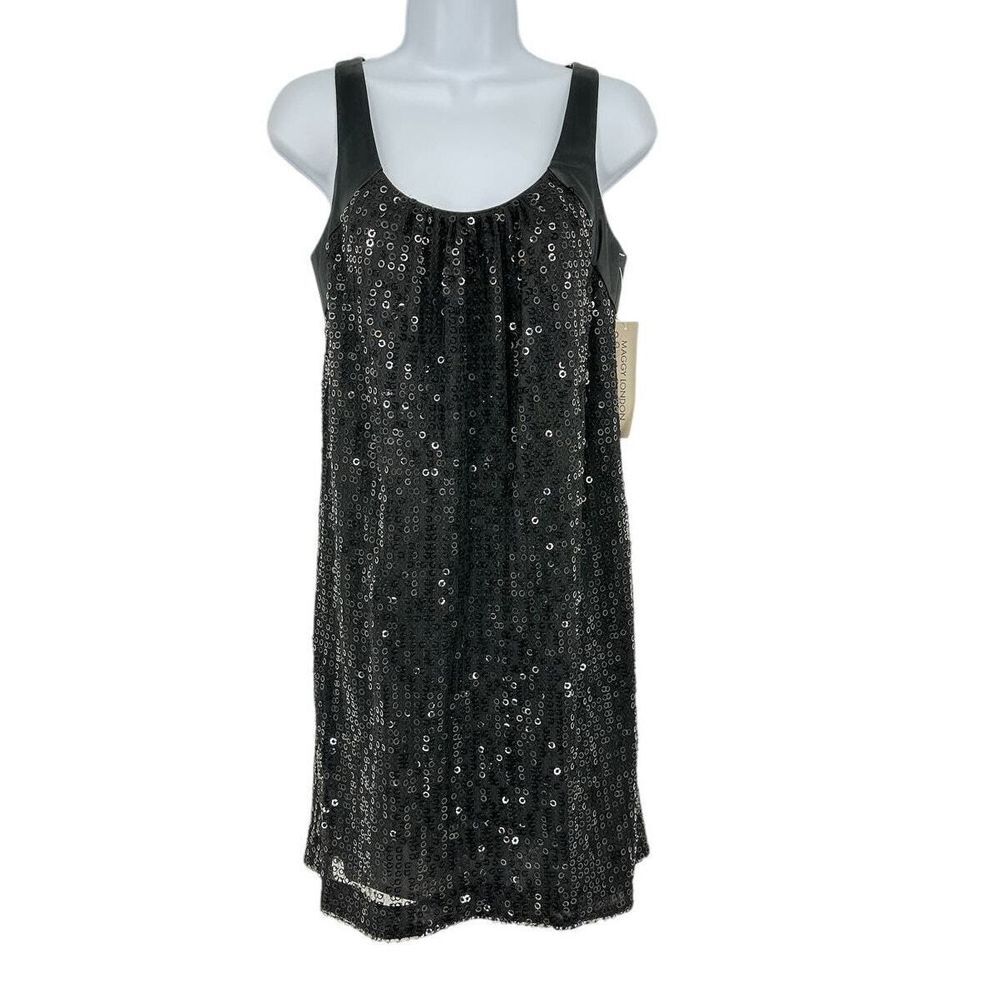 Maggy London Sequin Mini Dress Sleeveless Black Party Cocktail Dress
